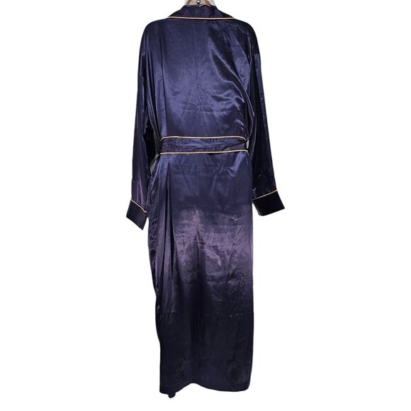 Vintage 90s Victoria’s Secret Satin Robe & Pajama Top Set Size XL Blue & Gold - Picture 2 of 7